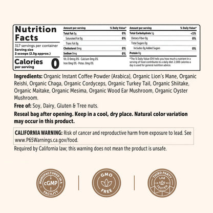 Micro Ingredients Organic Instant 10 in 1 Mushroom Coffee Powder, 14 Ounce (158 Servings) | Premium Arabica Coffee with Lion’s Mane, Chaga, Reishi & More