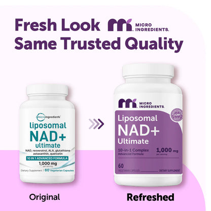 Micro Ingredients NMN Complex 1000mg Per Serving, 120 Veggie Capsules | 10-in-1 with Nicotinamide Mononucleotide, Resveratrol, CoQ10, Quercetin & Glutathione | NAD+ Supplement Precursor | Filler Free