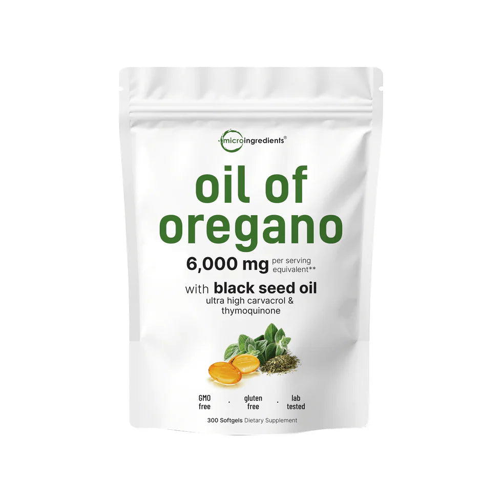 Micro Ingredients Oil of Oregano Softgels, 300 Count | 2 in 1 Formulated with Black Seed Oil | 4X Strength Carvacrol & Thymoquinone | Plant Based, Non-GMO