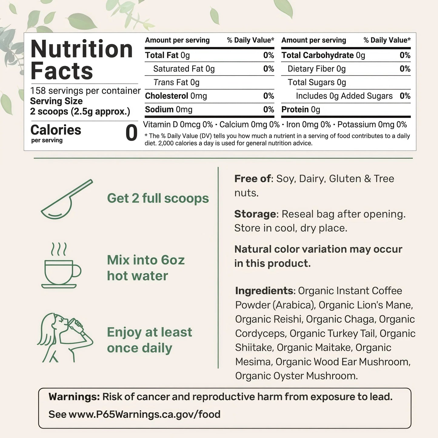 Micro Ingredients Organic Instant 10 in 1 Mushroom Coffee Powder, 14 Ounce (158 Servings) | Premium Arabica Coffee with Lion’s Mane, Chaga, Reishi & More