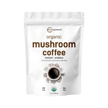 Micro Ingredients Organic Instant 10 in 1 Mushroom Coffee Powder, 14 Ounce (158 Servings) | Premium Arabica Coffee with Lion’s Mane, Chaga, Reishi & More
